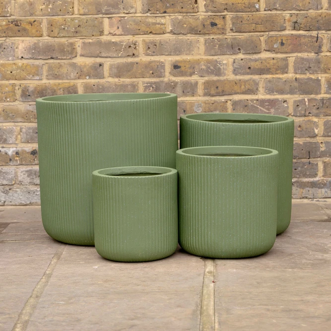 Nuovo Plant Pot - Green (D25xH25) Ribbed Fibreclay Outdoor Planter - image 1