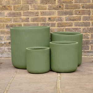 Nuovo Plant Pot - Green - Ribbed Fibreclay Outdoor Planter