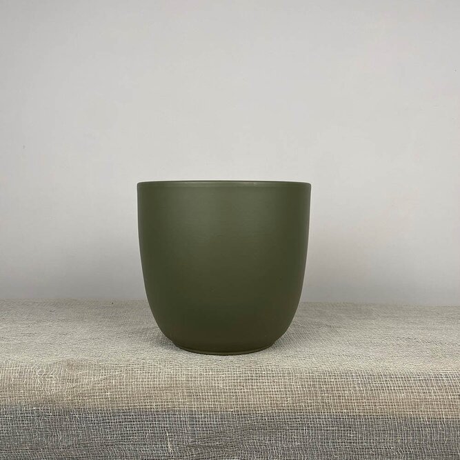 Olivia Olive-Green D14.5cm x H14cm Indoor Plant Pot Cover - image 1
