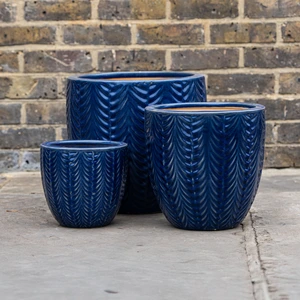 Oran Blue Glazed Terracotta Egg Pot - Handmade Outdoor Plant Pot