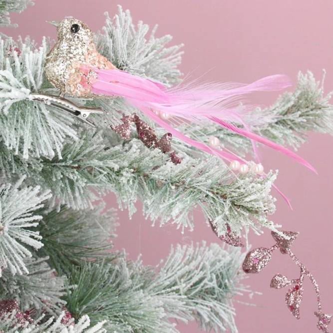 Pink Glitter Feather Bird Clip Christmas Decoration