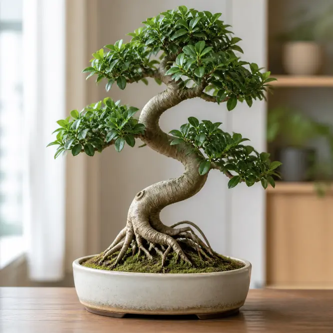 Ficus retusa (Pot Size 20cm) Taiwan Ficus; S-Shape Bonsai