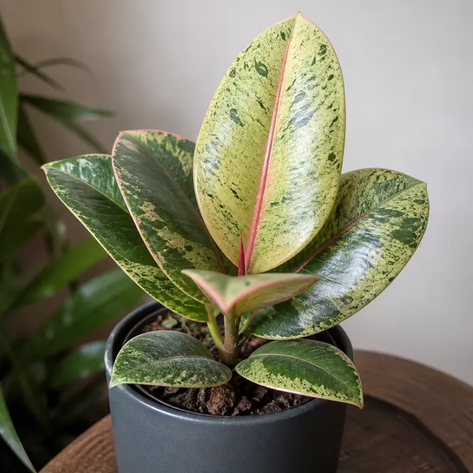 Ficus elastica 'Shivereana Moonshine' (Pot Size 8cm) Moonshine Ficus