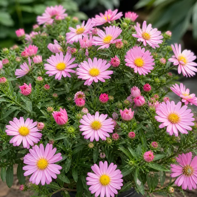 Symphyotrichum dumosum 'Alpha Light Pink' (Pot Size 13cm) Michaelmas Daisy