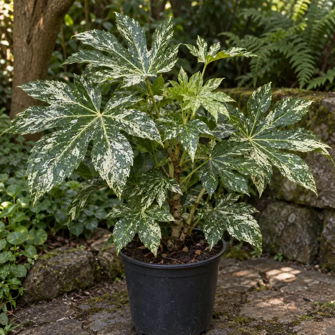 Fatsia japonica 'Spiders Web' (Pot Size 2L) Japanese Aralia