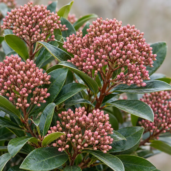 Skimmia japonica 'Pink Dwarf' (Pot Size 12L) Skimmia