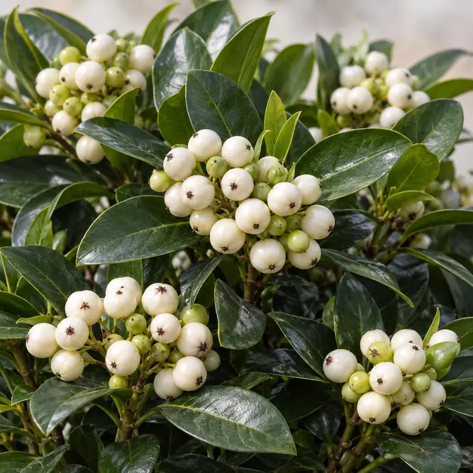Skimmia japonica 'O'Berries White' (Pot Size 12cm) Japanese Skimmia