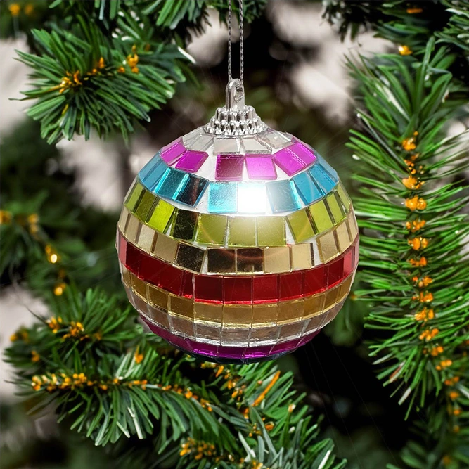 Rainbow Mirror Disco Christmas Bauble - Christmas Tree Decoration