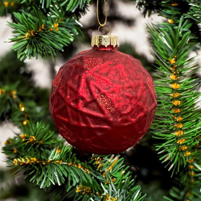Red Embossed Christmas Bauble - Christmas Tree Decoration