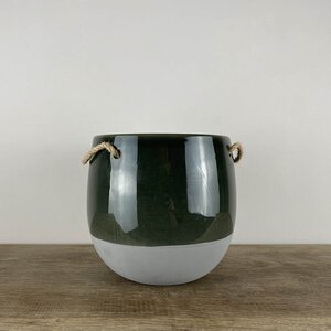 Resa Dark Green Ceramic & Hemp (D17cm x H18.5cm) Hanging Indoor Plant Pot - image 2