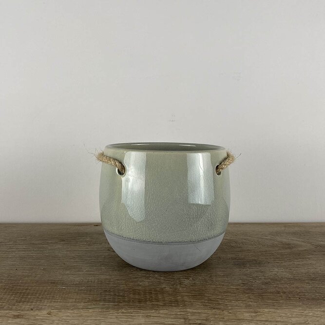 Resa Grey Ceramic & Hemp (D11.5cm x H13.5cm) Hanging Indoor Plant Pot - image 2