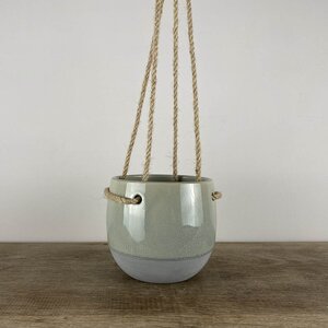 Resa Grey Ceramic & Hemp (D11.5cm x H13.5cm) Hanging Indoor Plant Pot - image 1