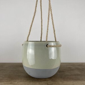 Resa Grey Ceramic & Hemp (D13.5cm x H16.5cm) Hanging Indoor Plant Pot