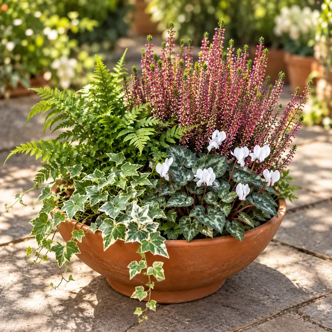 Shepherd's Winter Bowl (31cm) Calluna, Hedera, Cyclamen, Polypodium Planter - image 1
