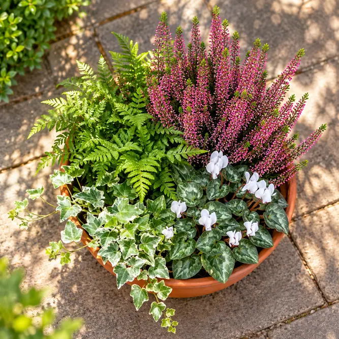 Shepherd's Winter Bowl (31cm) Calluna, Hedera, Cyclamen, Polypodium Planter - image 2