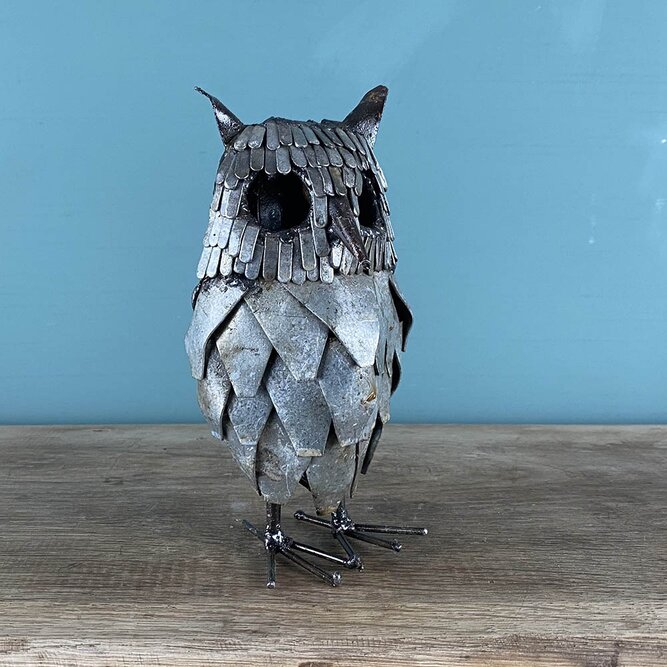Small Silver Owl Sculpture L10cm x W10cm x H15cm - image 2