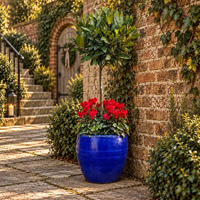 The Blue Lollipop Bay Planter - Red Cyclamen