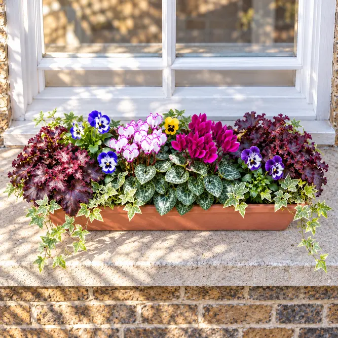 The Regent Window Box (52cm) Cyclamen, Viola , Heuchera , Hedera Window Planter - image 2