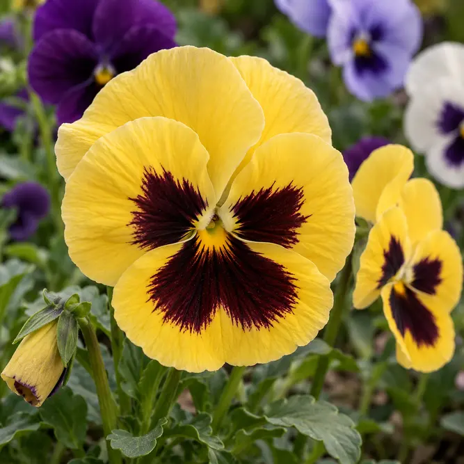 Viola × wittrockiana (Pot Size 9cm) Pansy Mixed Colours