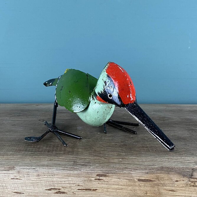 Wall Mounted Green Woodpecker Sculpture L30cm x W16cm x H11cm - image 1