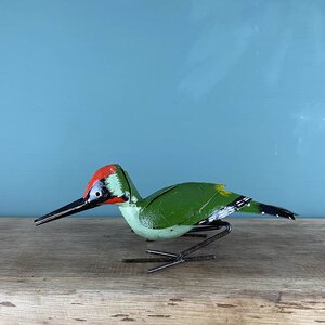 Wall Mounted Green Woodpecker Sculpture L30cm x W16cm x H11cm - image 4