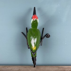Wall Mounted Green Woodpecker Sculpture L30cm x W16cm x H11cm - image 2
