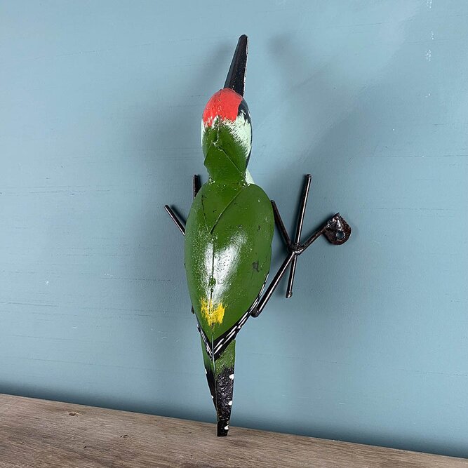 Wall Mounted Green Woodpecker Sculpture L30cm x W16cm x H11cm - image 5