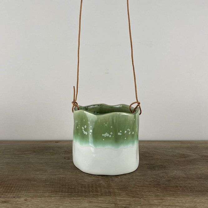 Wave Sea-Green & White (D9cm) Hanging Plant Pot - image 1