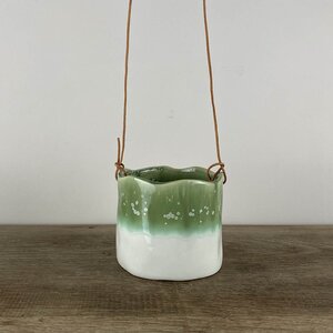 Wave Sea-Green & White (D9cm) Hanging Plant Pot