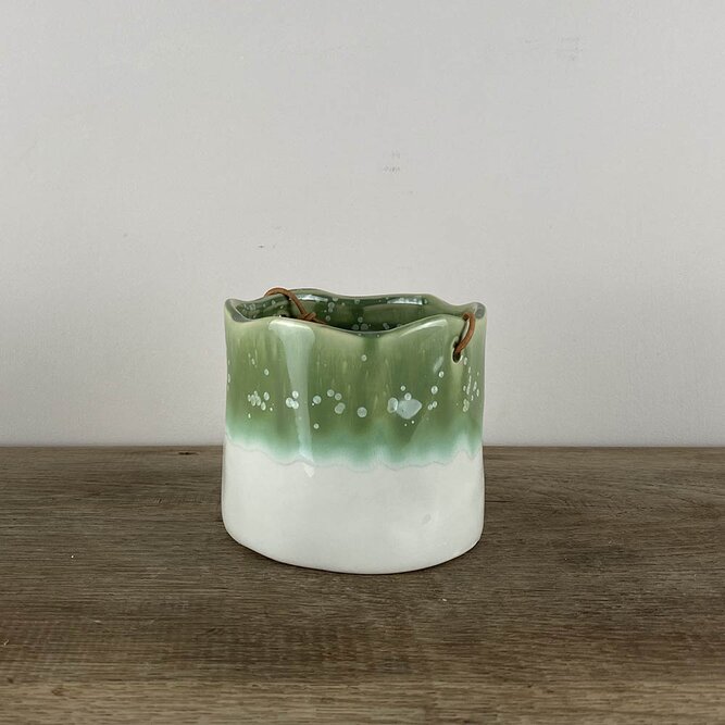 Wave Sea-Green & White (D9cm) Hanging Plant Pot - image 2