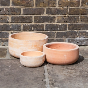 Whitewash Terracotta Handmade Bowl Planter (D33cm x H15cm) Outdoor Plant Pots