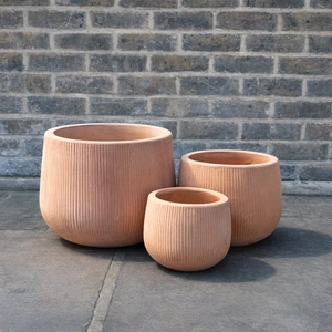 Whitewash Terracotta Cauldron Rib Planter - Handmade Outdoor Plant Pot