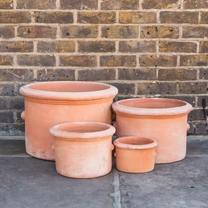 Whitewash Terracotta Cylinder Ears Planter (D30cm x H21cm) Handmade Outdoor Plant Pot - image 1