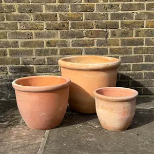 Whitewash Terracotta Egg Rim (D30xH25cm) Handmade Outdoor Plant Pot - image 1