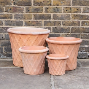 Whitewash Terracotta Handmade Basketweave Planter  (D30 x H38cm) Outdoor Plant Pot - image 2