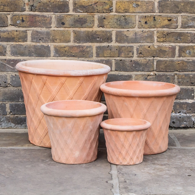 Whitewash Terracotta Handmade Basketweave Planter (D30cm x H25cm) Outdoor Plant Pot - image 1