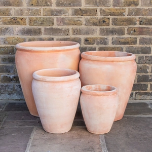 Whitewash Terracotta Handmade Belly Rim Stretched Planter (D25cm x H30cm) Outdoor Plant Pot - image 1