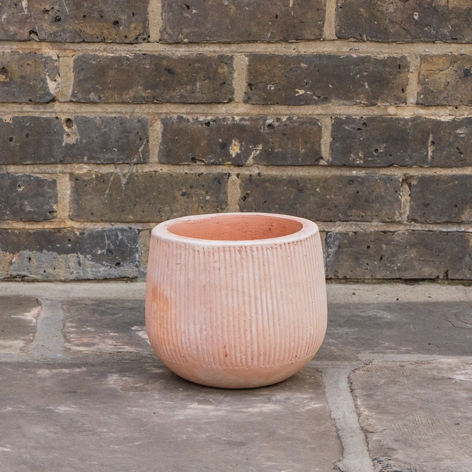 Whitewash Terracotta Handmade Cauldron Rib Planter (D20cm x H17cm) Outdoor Plant Pot - image 2