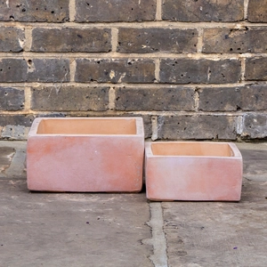 Whitewash Terracotta Handmade Low Square Planter (Pot sizes 20cm-25cm) Outdoor Plant Pot