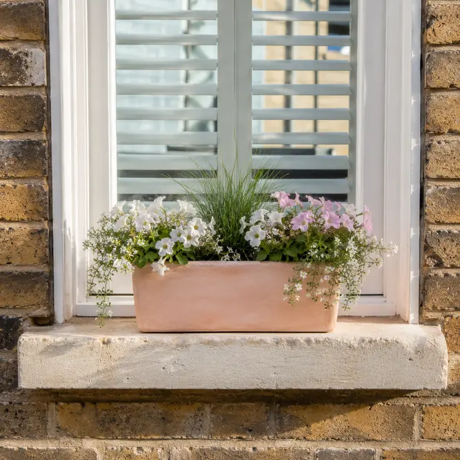 Whitewash Terracotta Handmade Outdoor Window Box (Pot size W25cm x H12cm) Outdoor Plant Pot - image 2