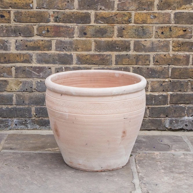 Whitewash Terracotta Handmade Swirl Relief Planter (D29x30cm) Outdoor Plant Pot - image 8