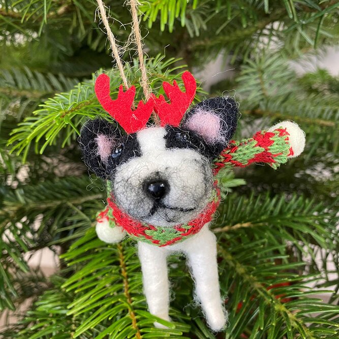 Wool Dog with antlers and scarf Christmas Tree Decoration - image 2