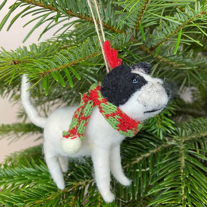 Wool Dog with antlers and scarf Christmas Tree Decoration - image 1