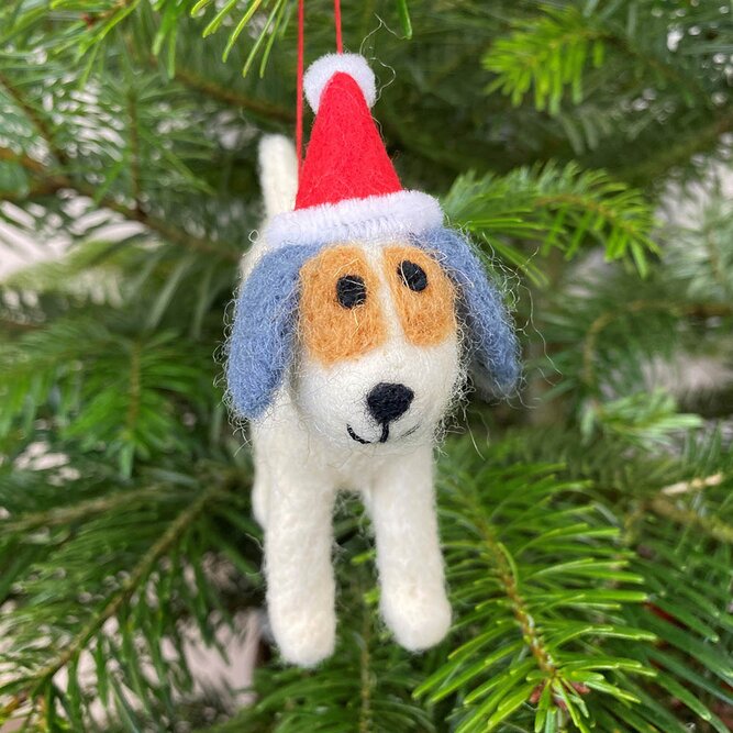 Wool Dog with Santa Hat Christmas Tree Decoration - image 1