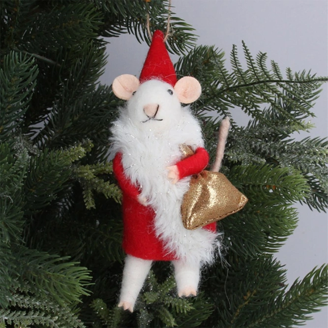 Wool Mouse Santa Outfit Christmas Tree Decoration