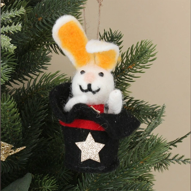 Wool Rabbit in Top Hat Christmas Tree Decoration