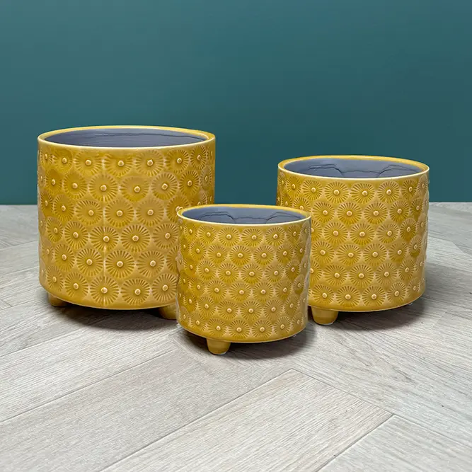 Yellow Gold Burst Pot (D12.5xH11cm) Yellow Gold Ceramic Plant Pot - image 1