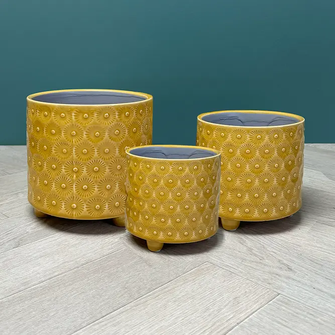 Yellow Gold Burst Pot (D15.5xH13.5cm) Yellow Gold Ceramic Plant Pot - image 1